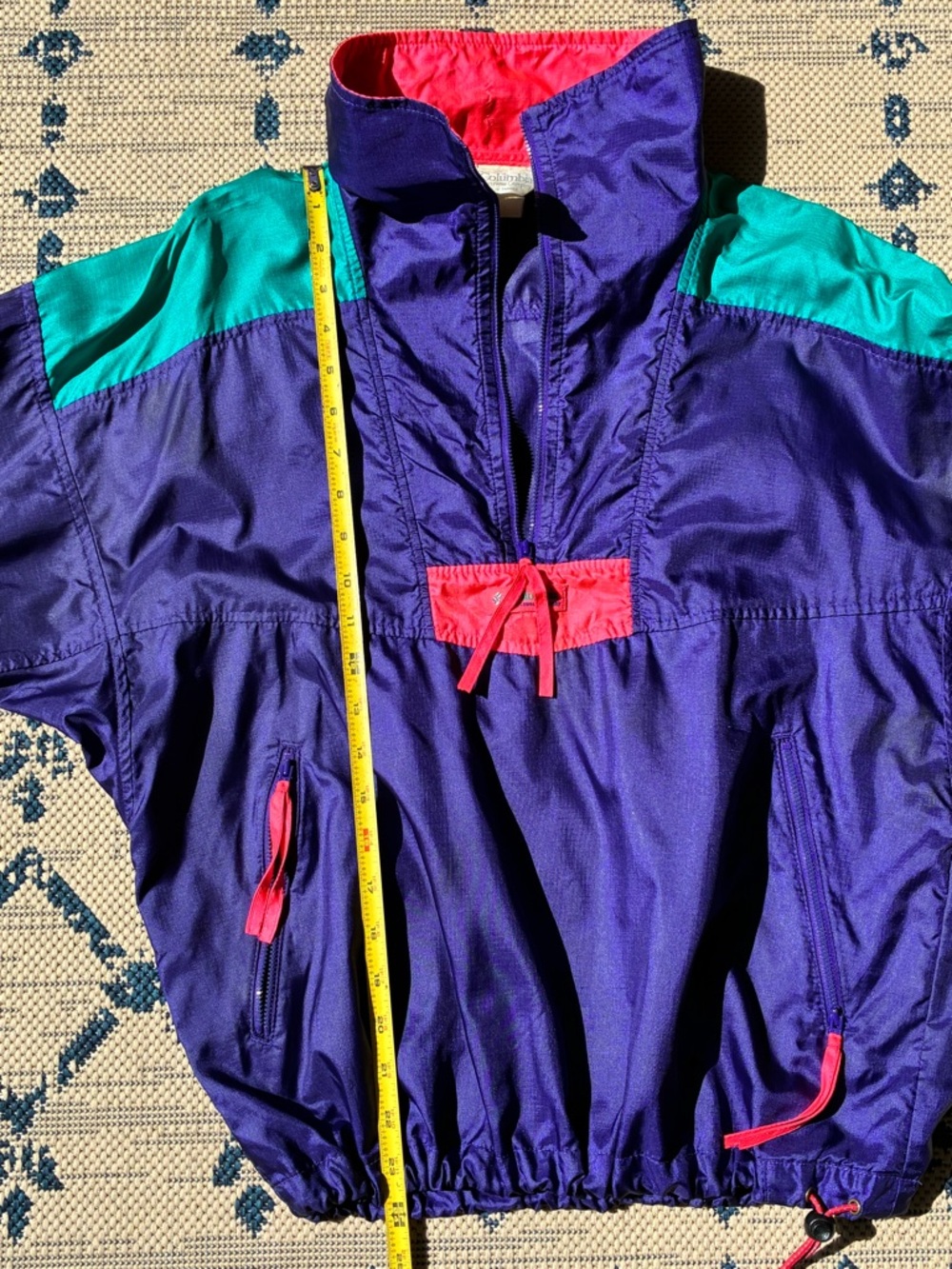 Columbia Sportswear VINTAGE 90's Neon Ripstop Pullover Windbreaker Men's Small - Picture 9 of 11